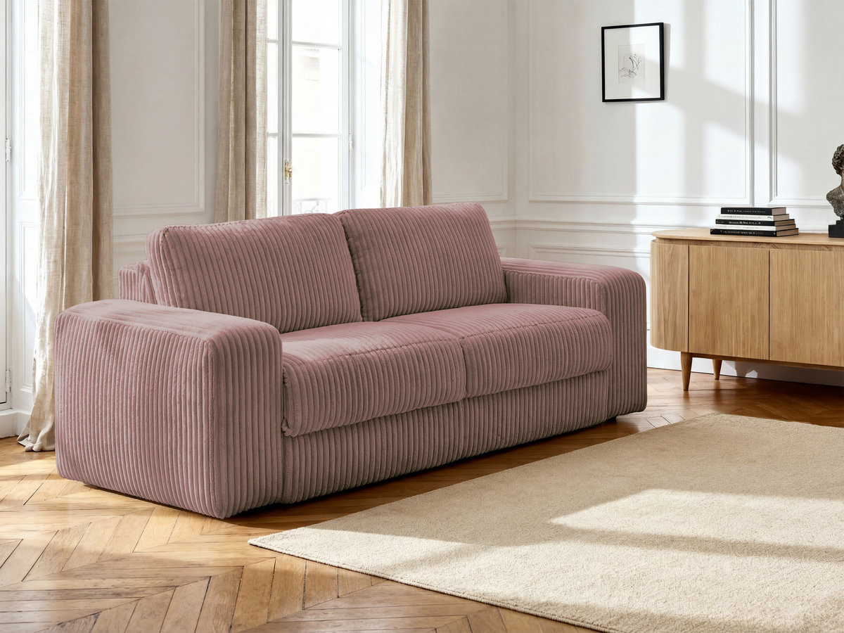 Bobochic Ibiza Schlafsofa 3-Sitzer Cordsamt Rosa, Liegefläche 140 × 196 cm