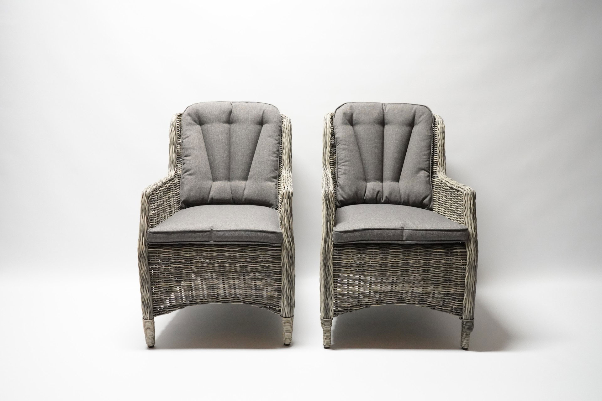 Gartensessel Set Miranda - 2er Set Polyrattan Grey Mix mit grauen Sitzkissen