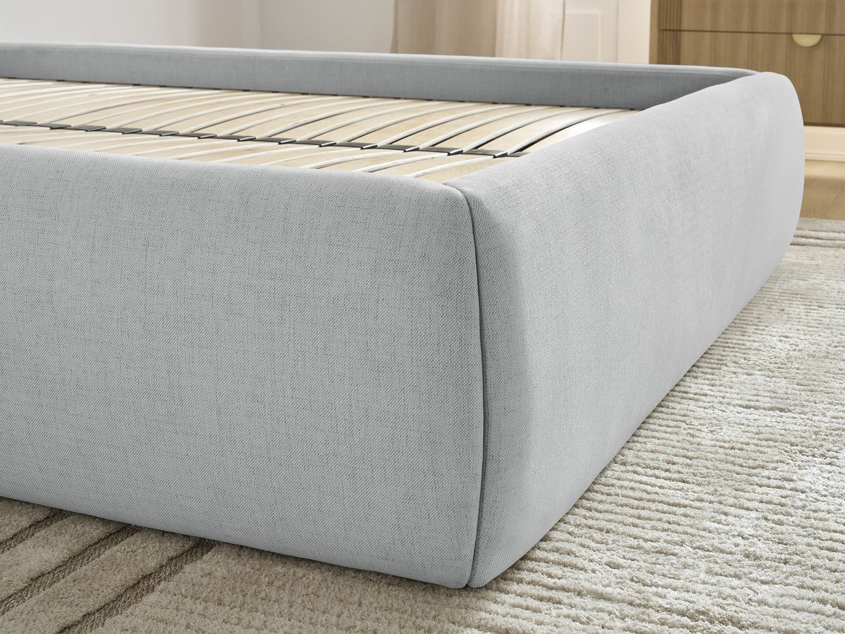 Bobochic Inera Bettgestell mit Bettkasten, ohne Kopfteil Stoff Hellgrau, Liegefläche 160 × 200 cm