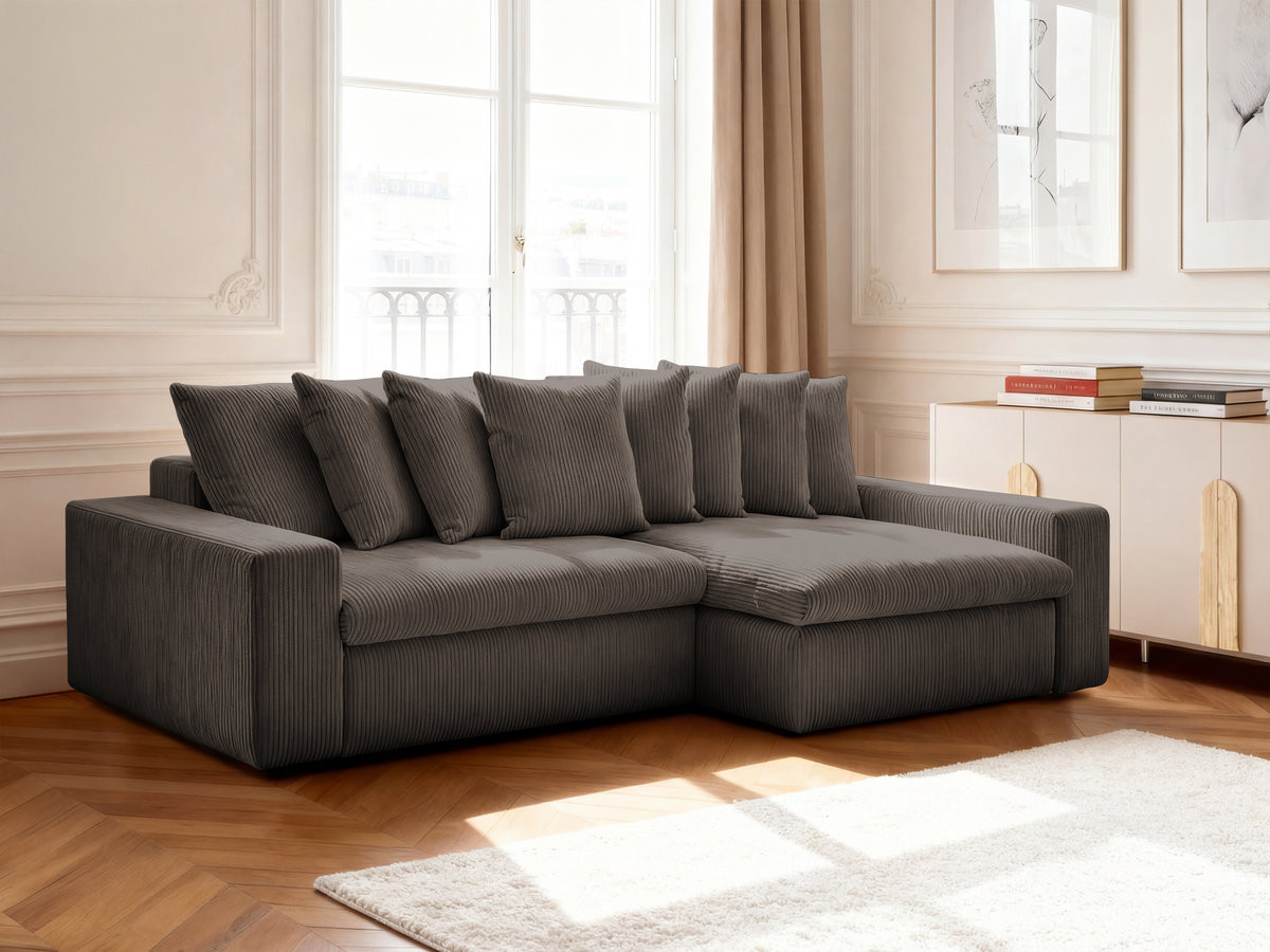 Bobochic Enore Ecksofa 330 × 157 cm Cordsamt Braun Ecke rechts