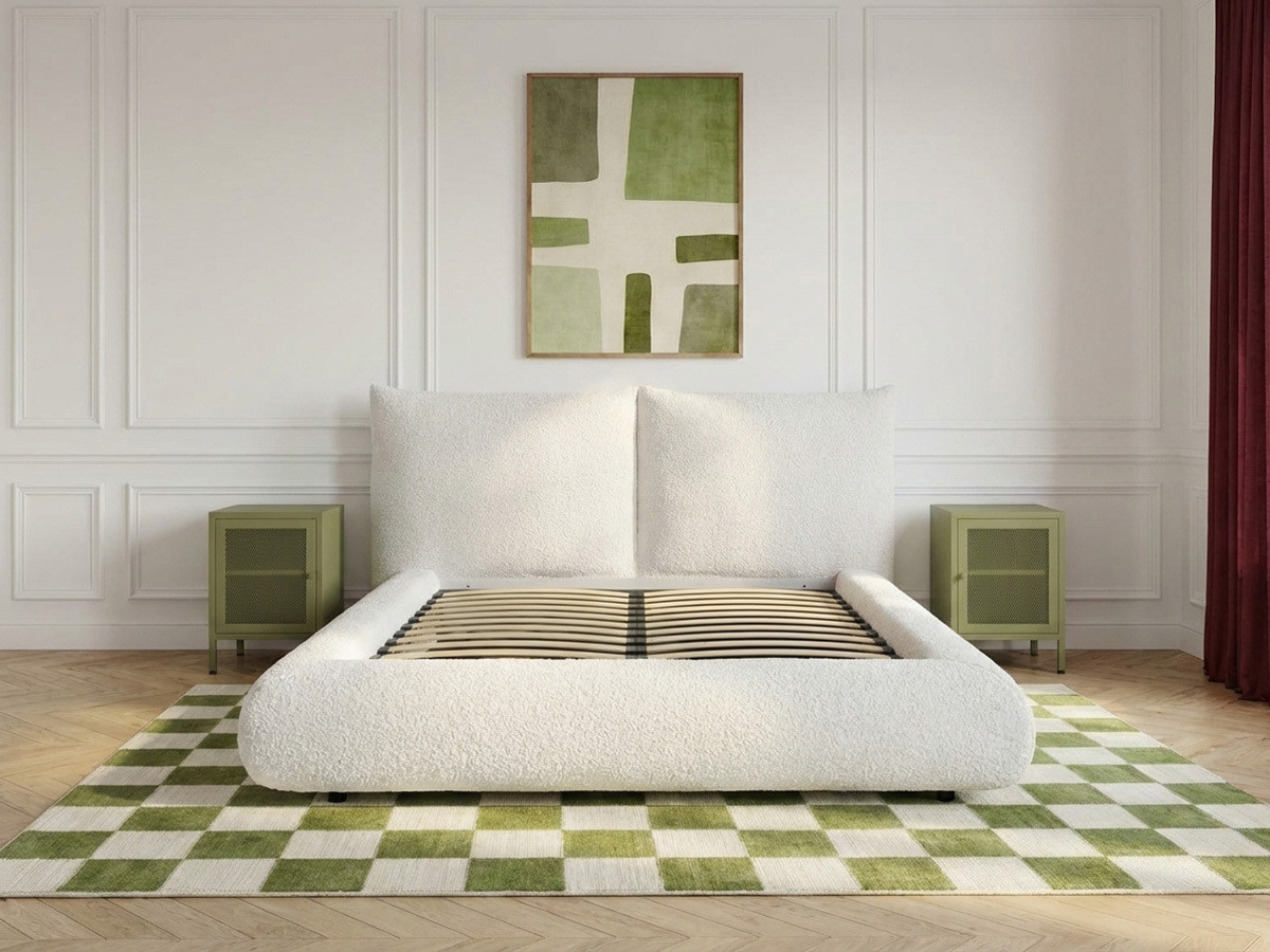 Bobochic Jaden Polsterbett Bouclé-Stoff Weiß, Liegefläche 140 × 190 cm