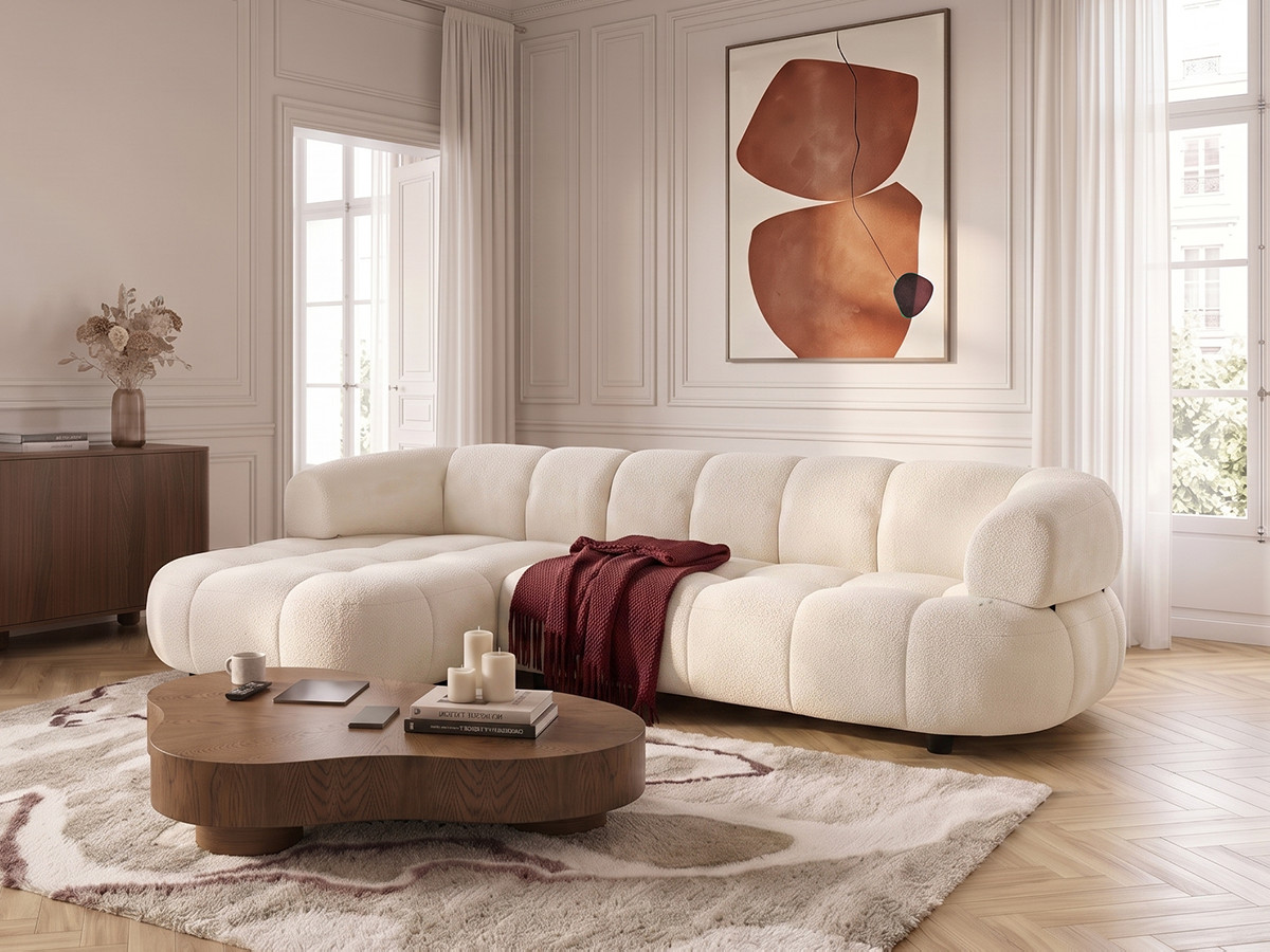 Bobochic Lovely Ecksofa mit Schlaffunktion Stoff Beige Ecke links