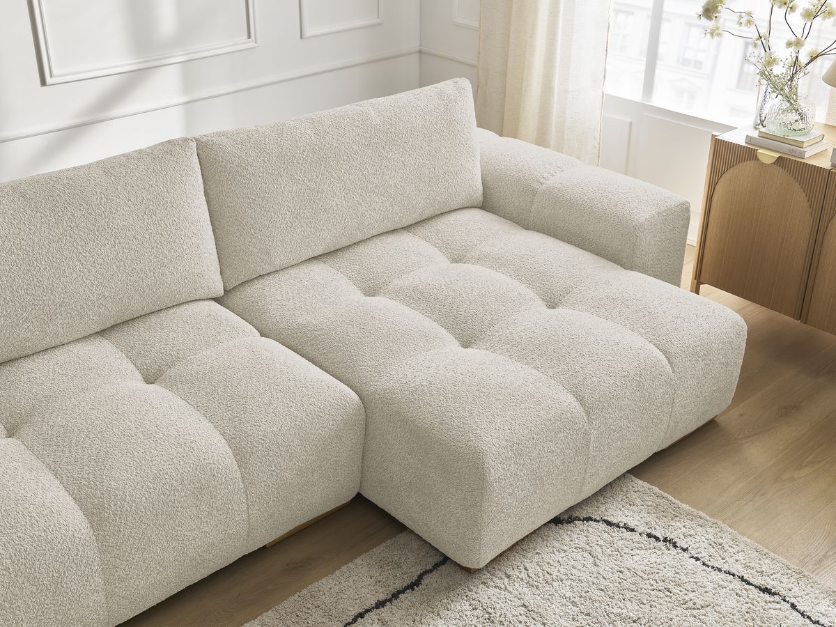Bobochic Anakin Wohnlandschaft, Liegefläche 137 × 382 cm, 3 Kissen Bouclé-Stoff Beige