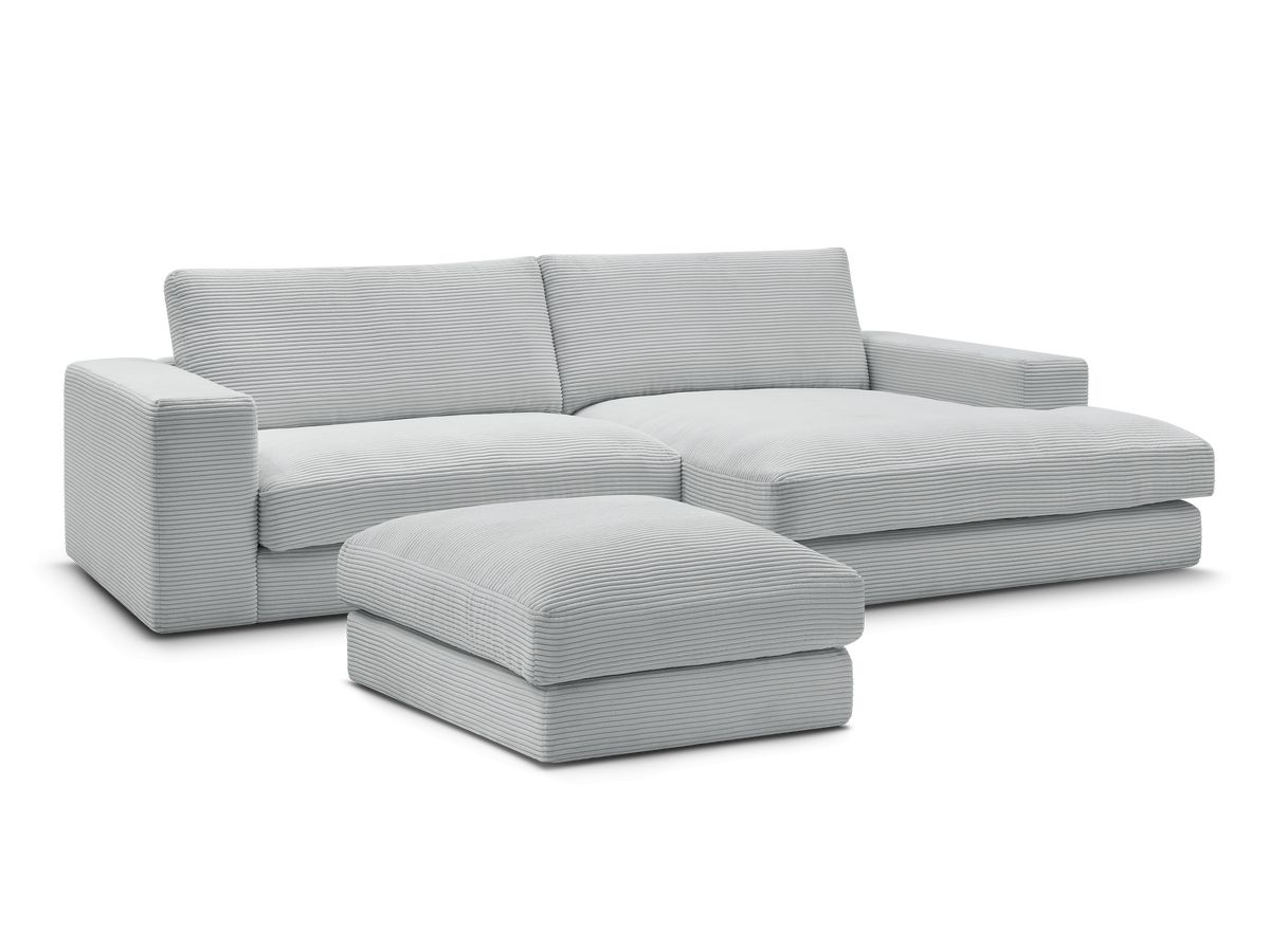 Bobochic Leonard Ecksofa mit Pouf 274 × 159 cm Cordsamt Hellgrau Ecke rechts