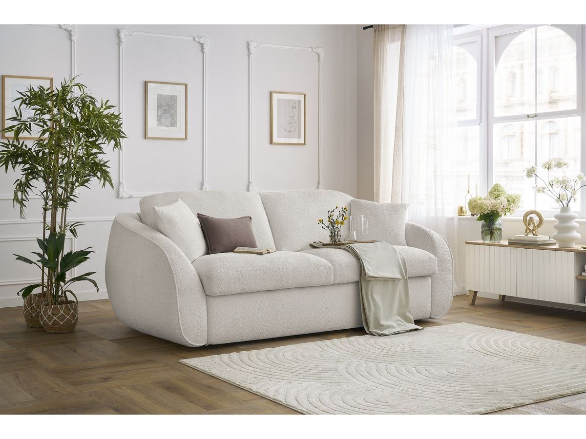 Bobochic Cezanne Schlafsofa 3-Sitzer Bouclé-Stoff Weiß, Liegefläche 160 × 194 cm