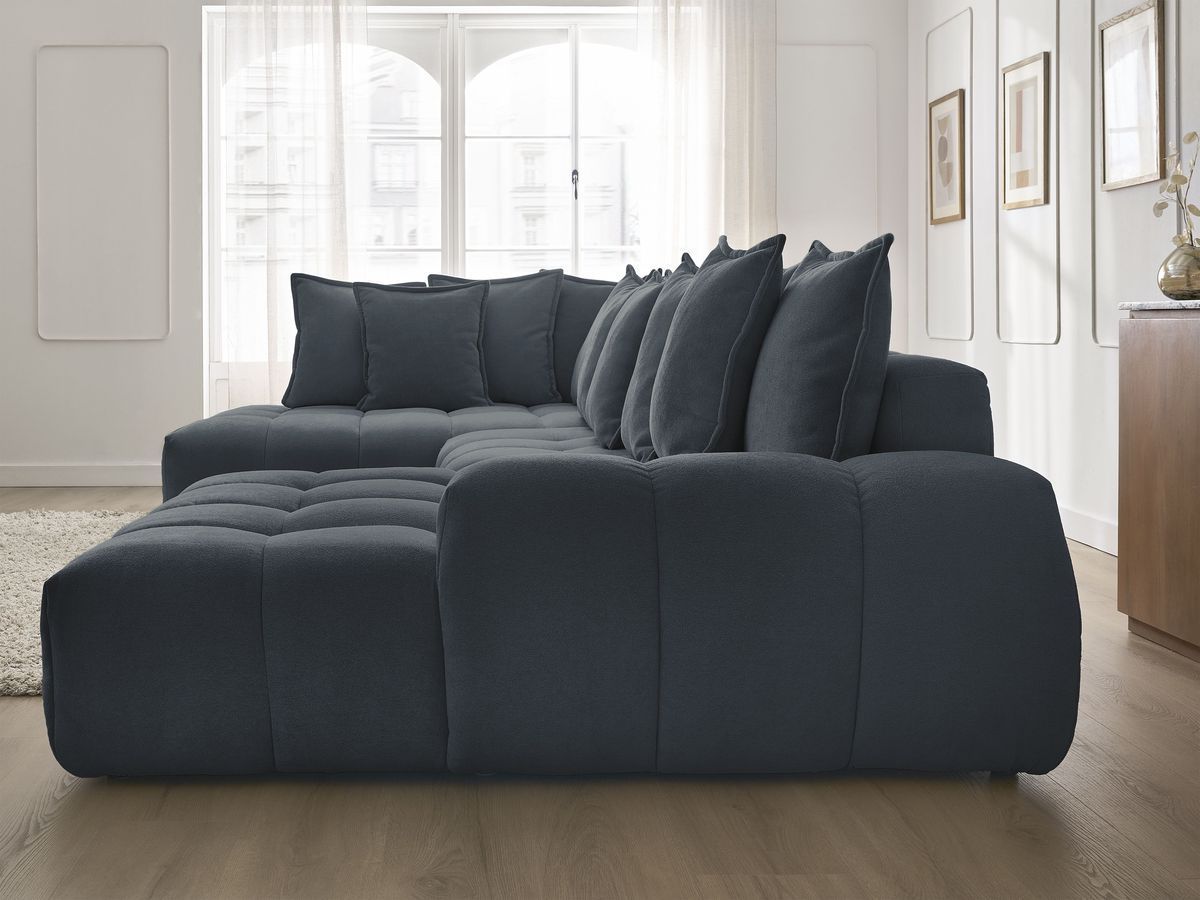Bobochic Everest Wohnlandschaft, 14 Kissen Strukturstoff Dunkelblau Ecke rechts
