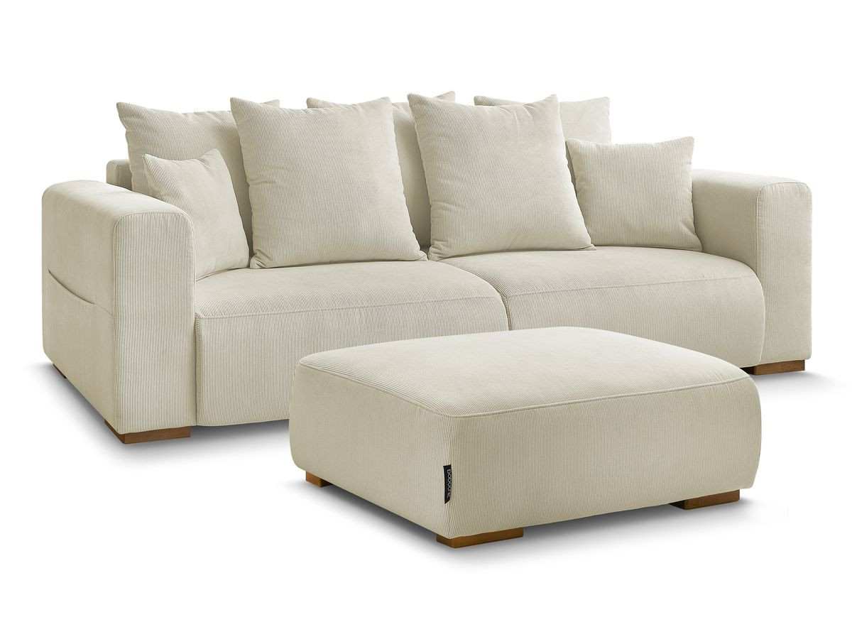 Bobochic Sidonie Sofa 4-Sitzer mit Pouf Cordsamt Beige