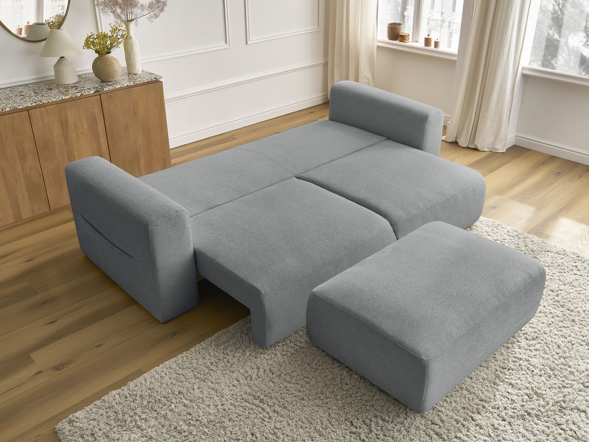 Bobochic Sidonie Schlafsofa 4-Sitzer mit Bettkasten und Pouf Melange-Stoff Dunkelgrau