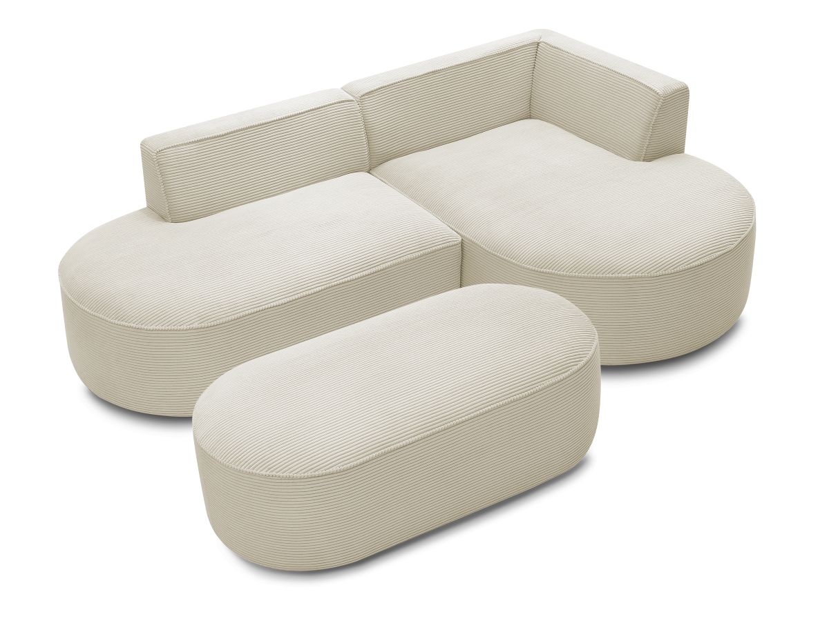 Bobochic Rousseau Ecksofa mit Pouf Cordsamt Beige Ecke rechts