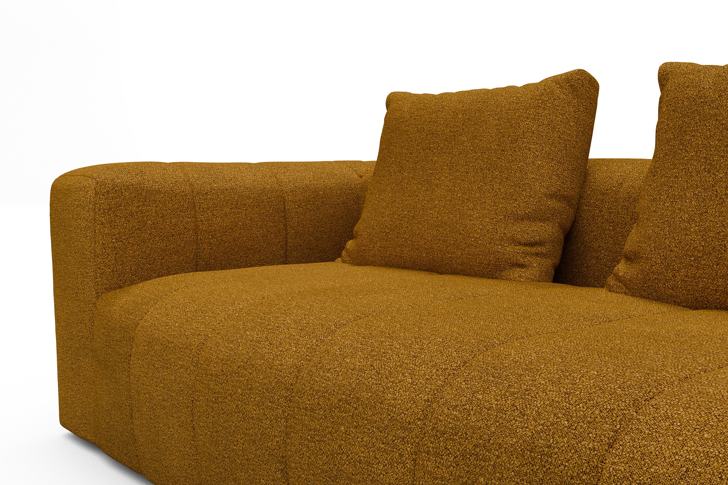 Ecksofa Hugo 2,5-Sitzer Armlehne links mit Chaiselongue Boucle-Ochre