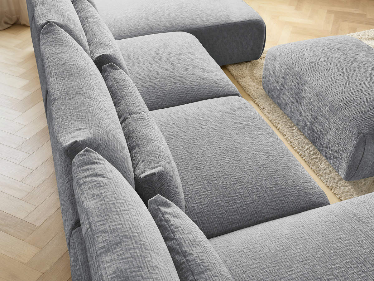 Bobochic Jana Wohnlandschaft mit kleinem Pouf Strukturstoff Dunkelgrau