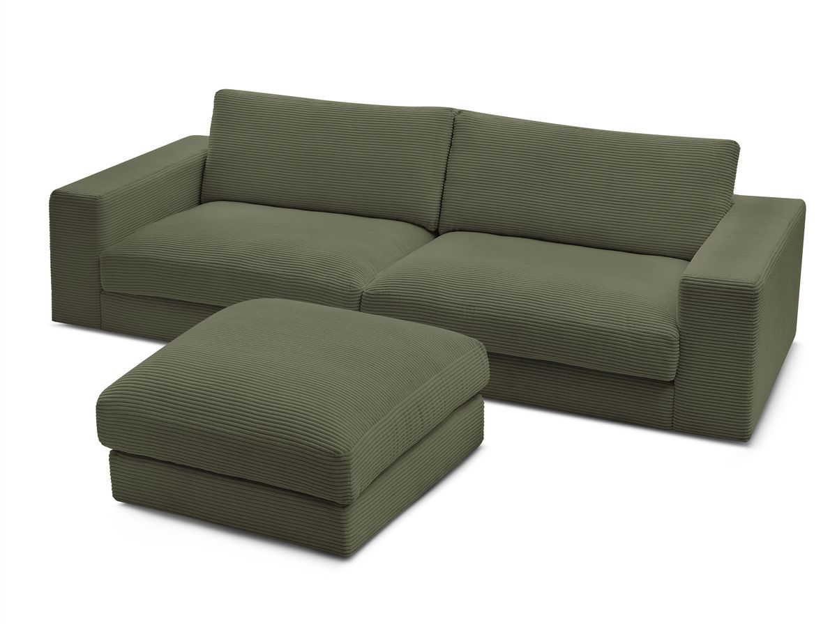 Bobochic Leonard Sofa 4-Sitzer mit Pouf 274 × 109 cm Cordsamt Hellgrün