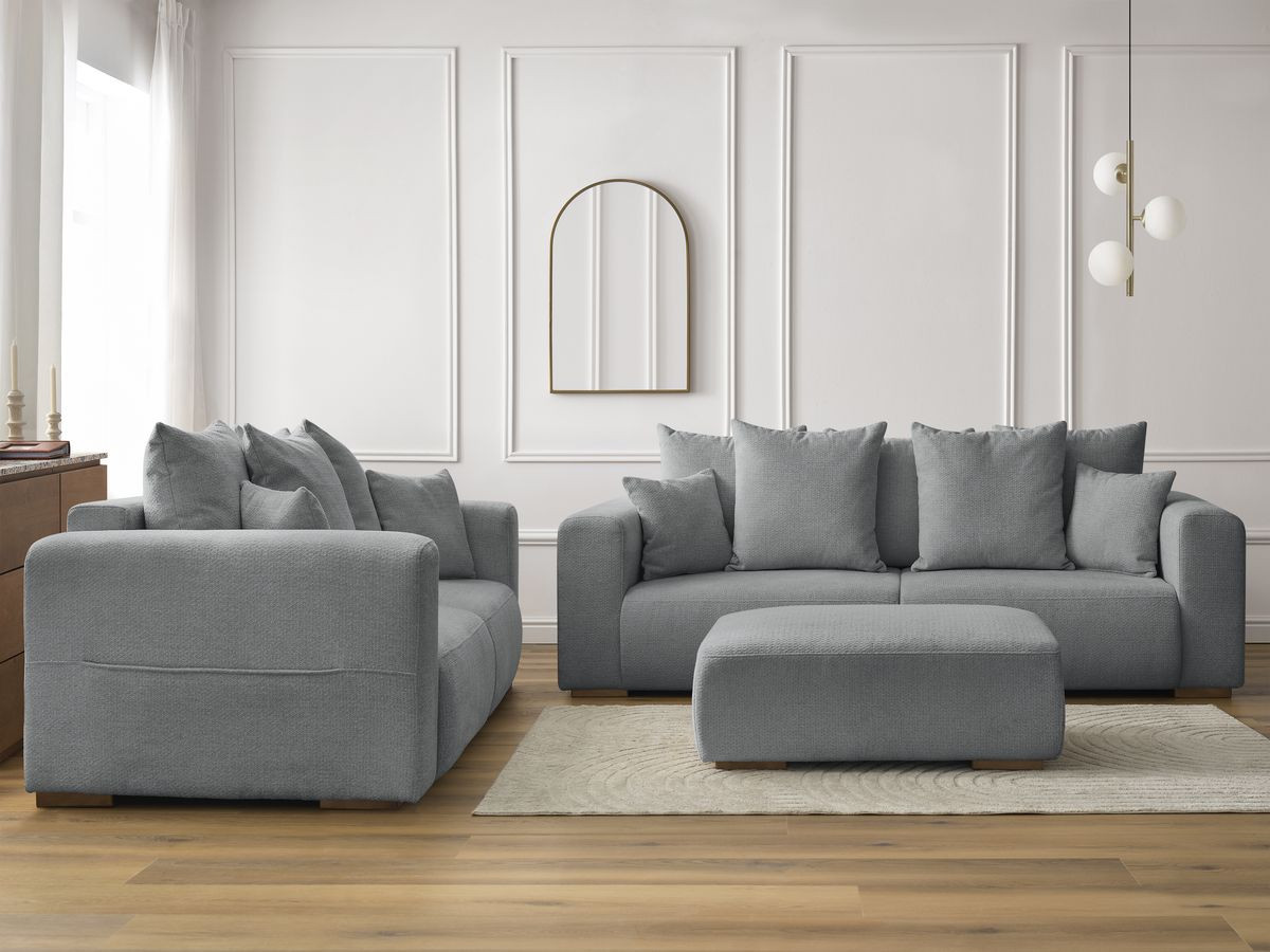 Bobochic Sidonie Sofa 6-Sitzer mit Pouf Melange-Stoff Dunkelgrau
