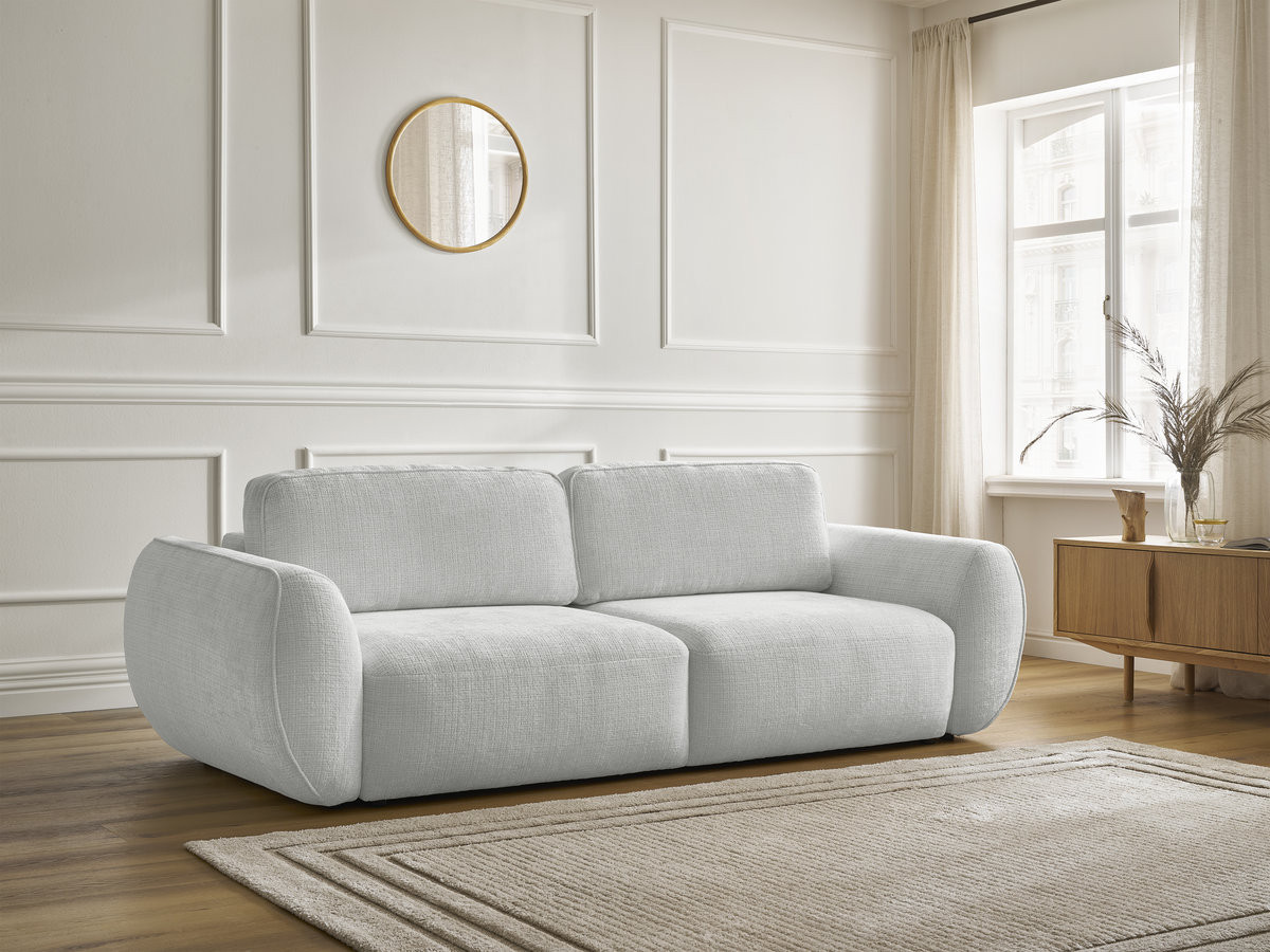 Bobochic Denise Schlafsofa 3-Sitzer mit Bettkasten Strukturstoff Hellgrau