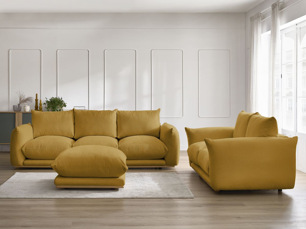 Bobochic Ernest Sofa 6-Sitzer mit Pouf Stoff Gelb