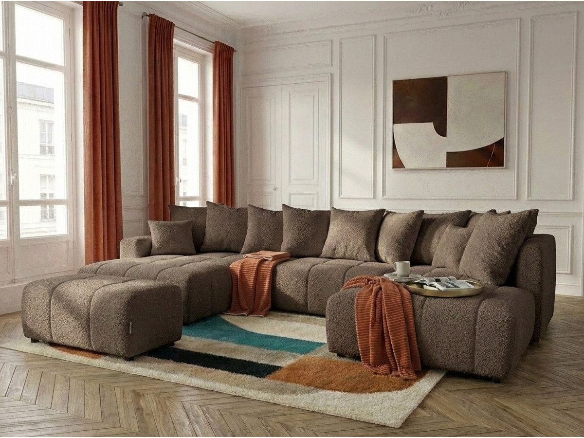 Bobochic Roxelane Wohnlandschaft mit Pouf Bouclé-Stoff Braun Ecke links