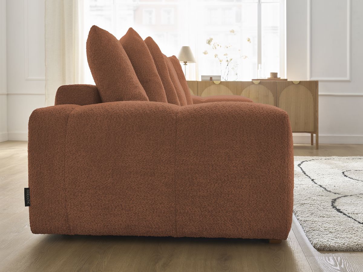 Bobochic Anakin Sofa 3-Sitzer, 6 Kissen Bouclé-Stoff Orange