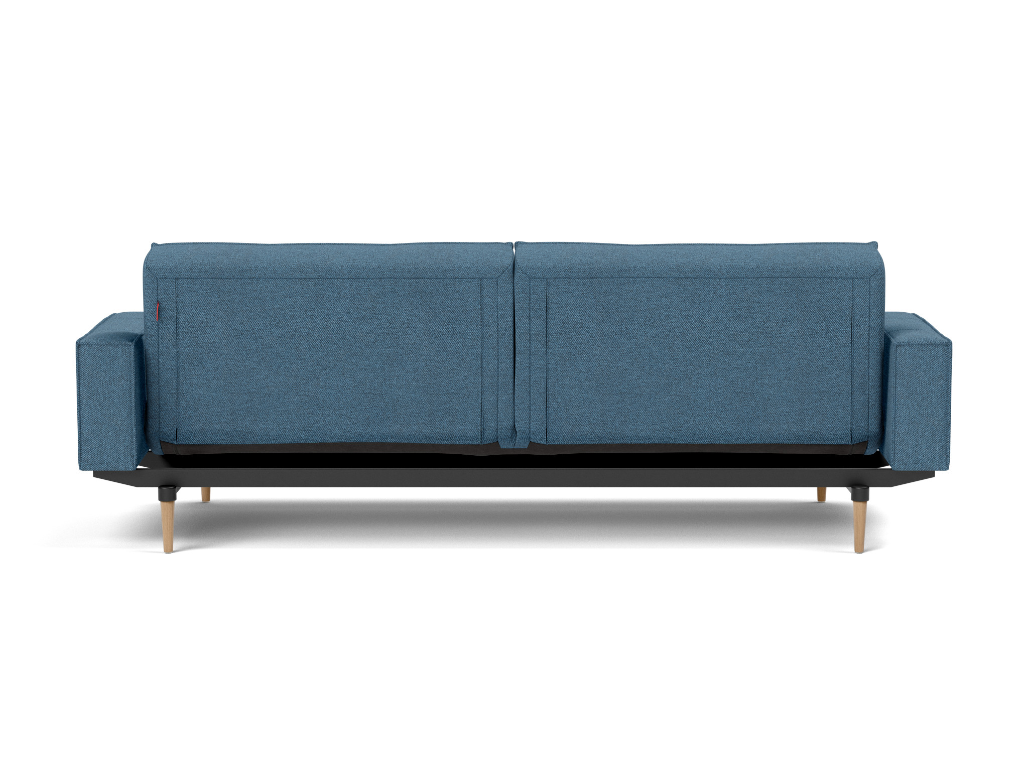 Schlafsofa Splitback mit Armlehnen Strukturierter Stoff Weda 302-Weda-Blue Beine Styletto Eiche hell