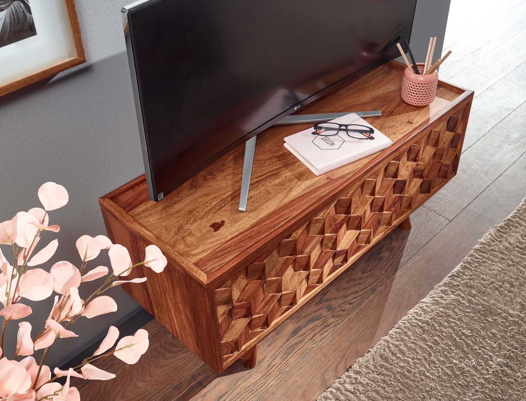 TV-Board Dorotea Massivholz Dunkelbraun 92 × 35 × 44 cm