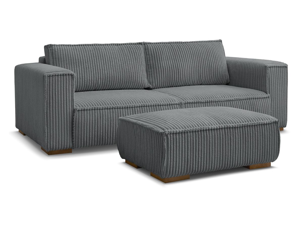 Bobochic Chelsea Sofa 4-Sitzer mit Pouf Breitcord weich Dunkelgrau