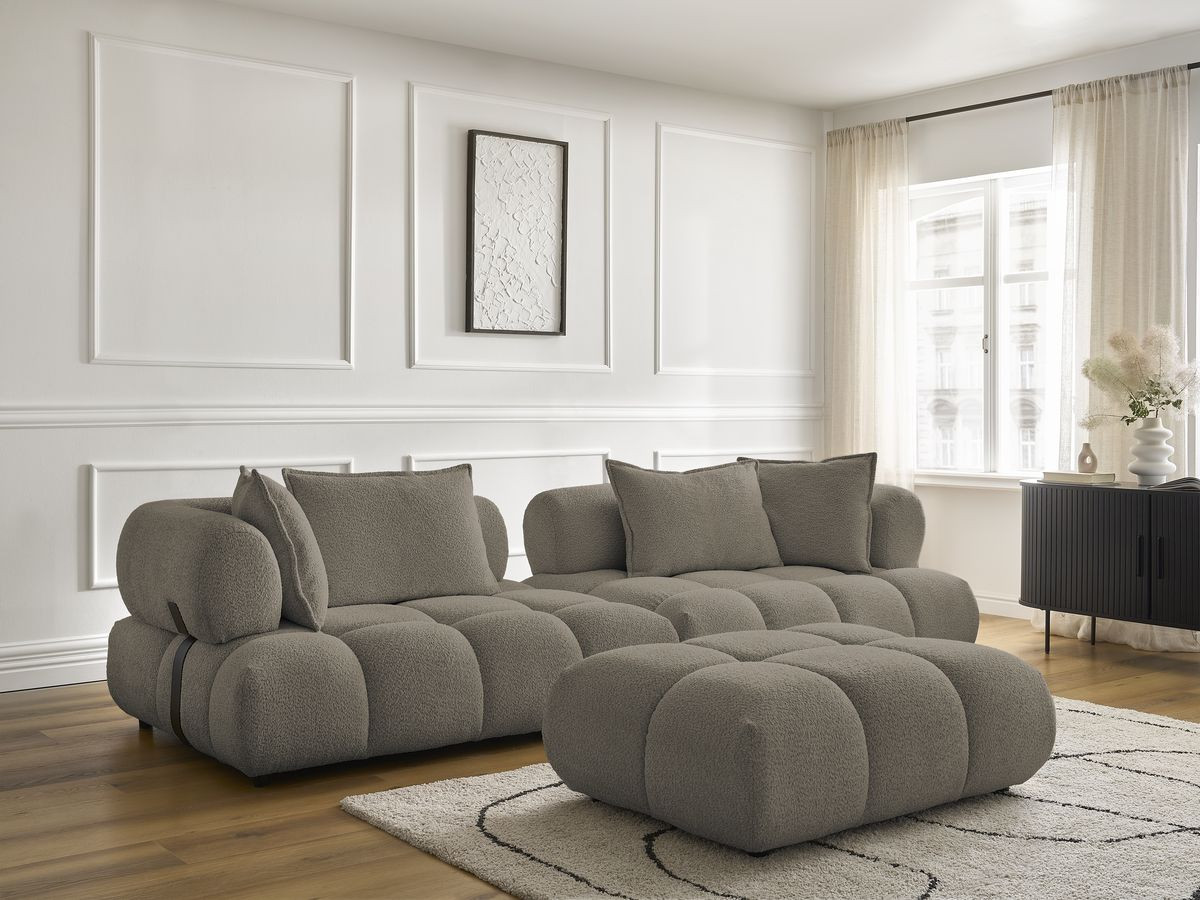 Bobochic Alya Sofa 4-Sitzer mit Pouf Bouclé-Stoff Taupe
