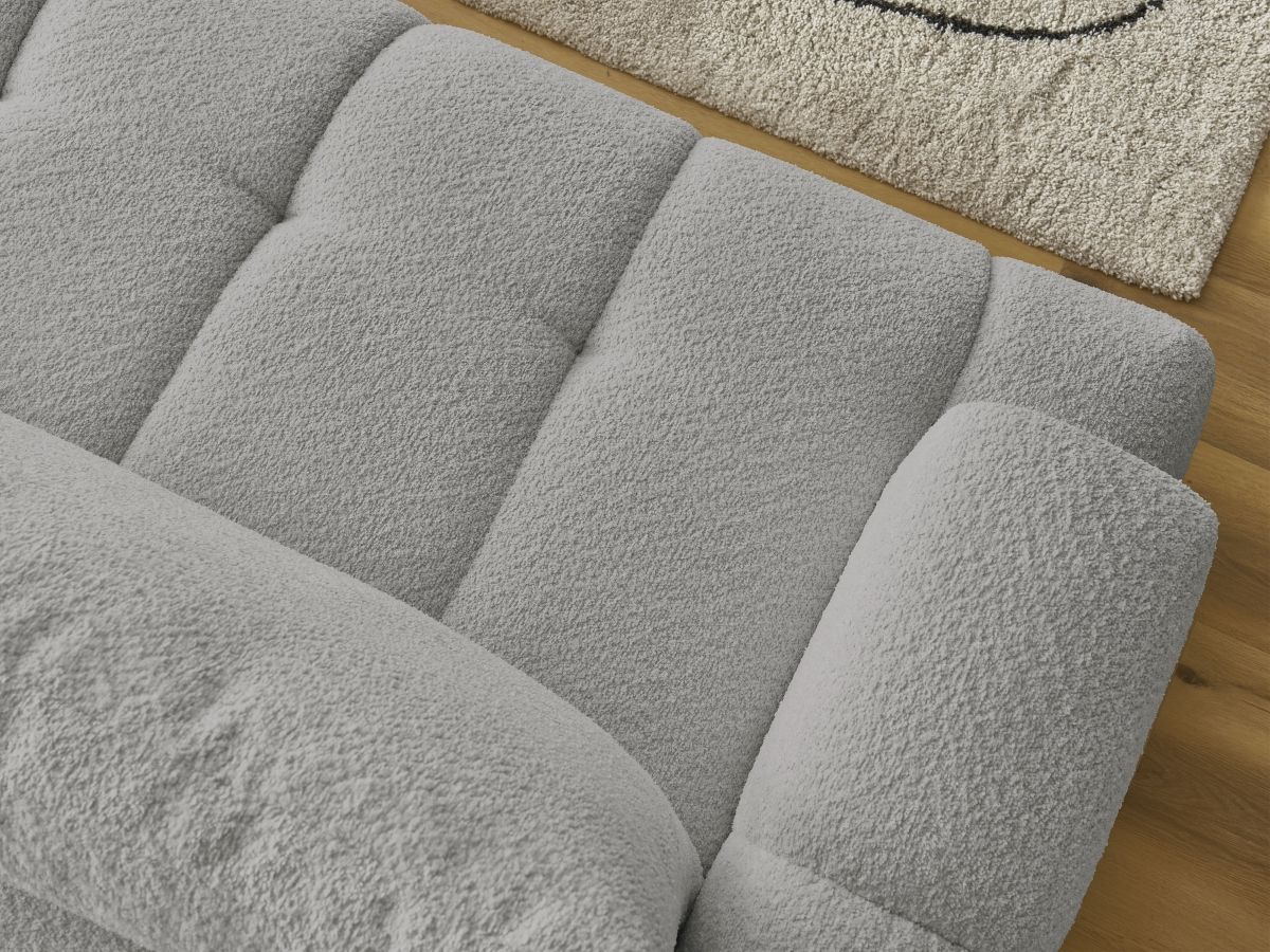 Bobochic Fuji Ecksofa mit Schlaffunktion und Bettkasten 292 × 160 cm Bouclé-Stoff Hellgrau Ecke rechts