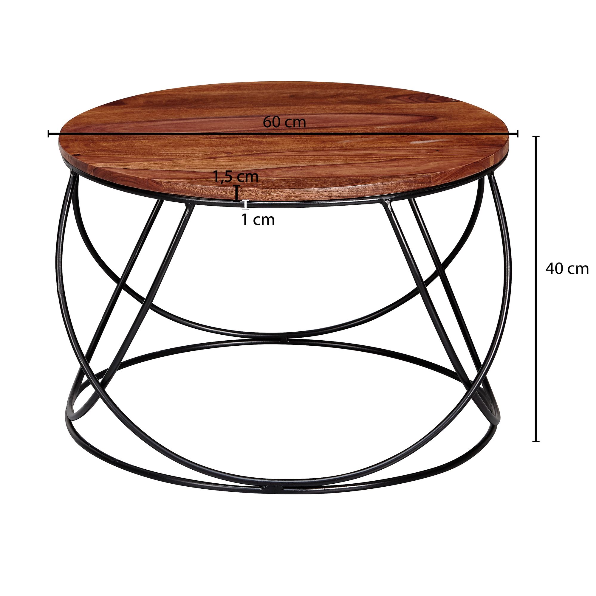 Couchtisch Eysturoy Sheesham Massivholz Braun Ø 60 cm