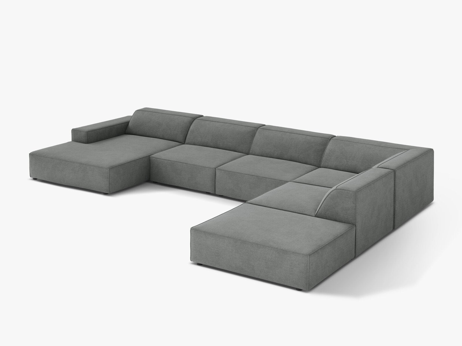 Micadoni Panorama-Ecksofa Jodie 7-Sitzer Rechts Strukturierter Stoff Liberty Grau