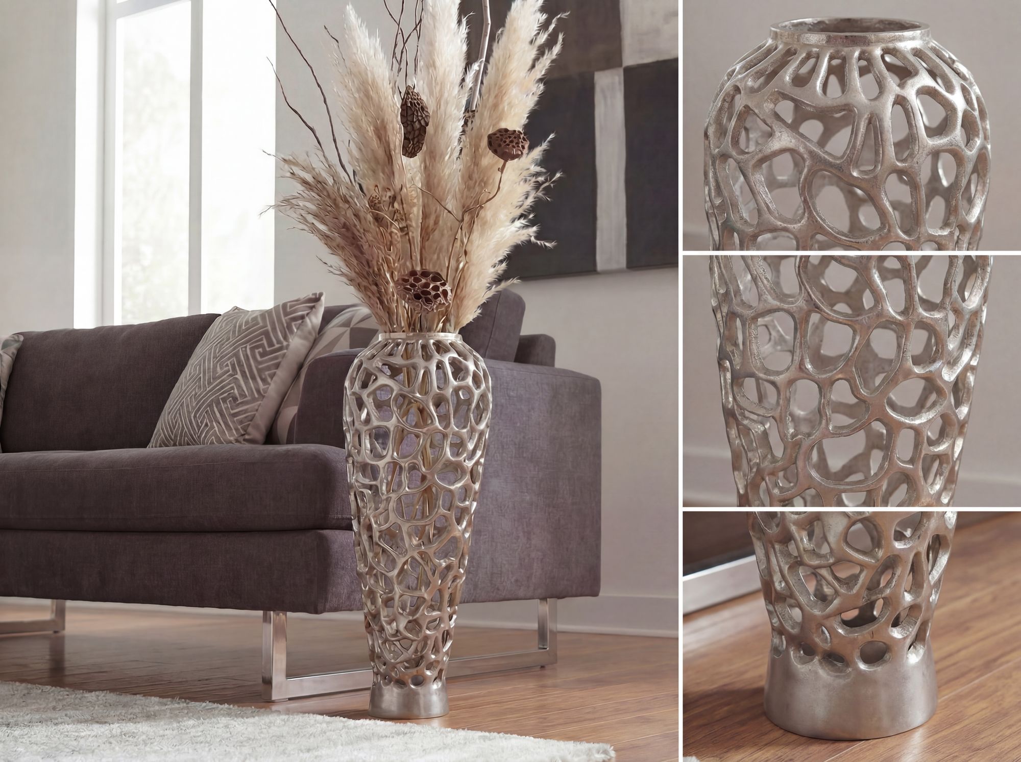 Bodenvase Arendal Aluminium Silber Ø 24 × H 60 cm