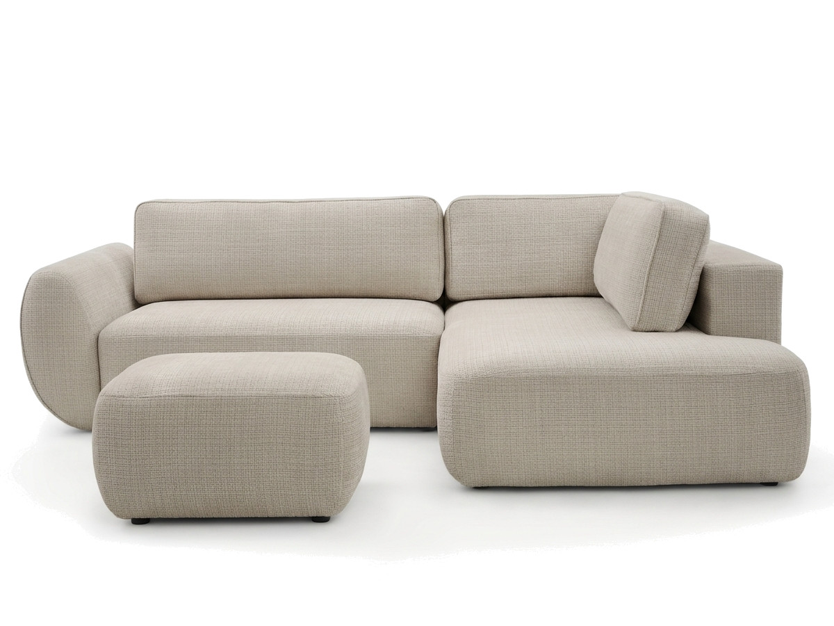 Bobochic Denise Ecksofa mit Schlaffunktion und Bettkasten und Pouf 256 × 197 cm Strukturstoff Beige Ecke rechts