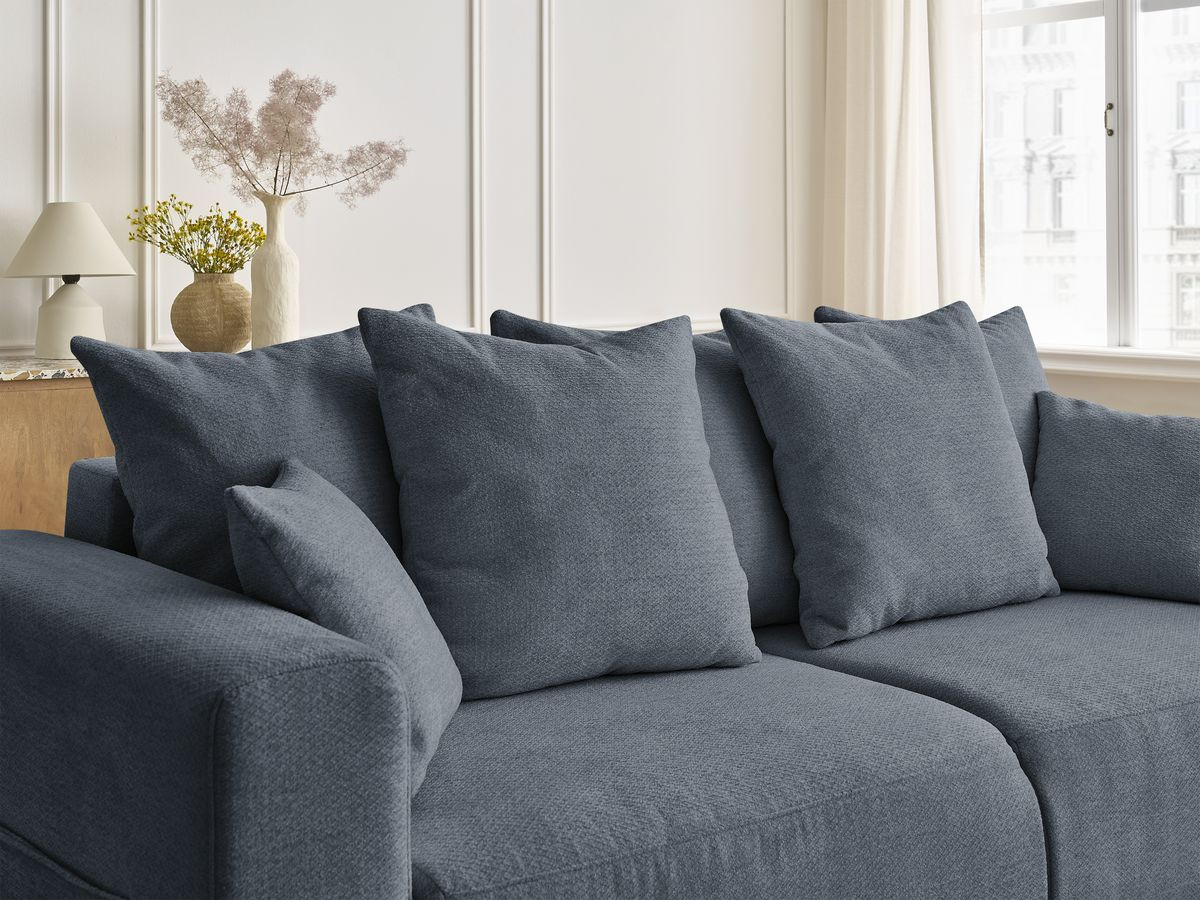 Bobochic Sidonie Schlafsofa 3-Sitzer mit Bettkasten Melange-Stoff Dunkelblau