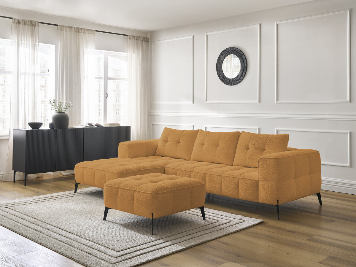 Bobochic Anis Ecksofa mit Pouf Bouclé-Stoff Gelb Ecke links