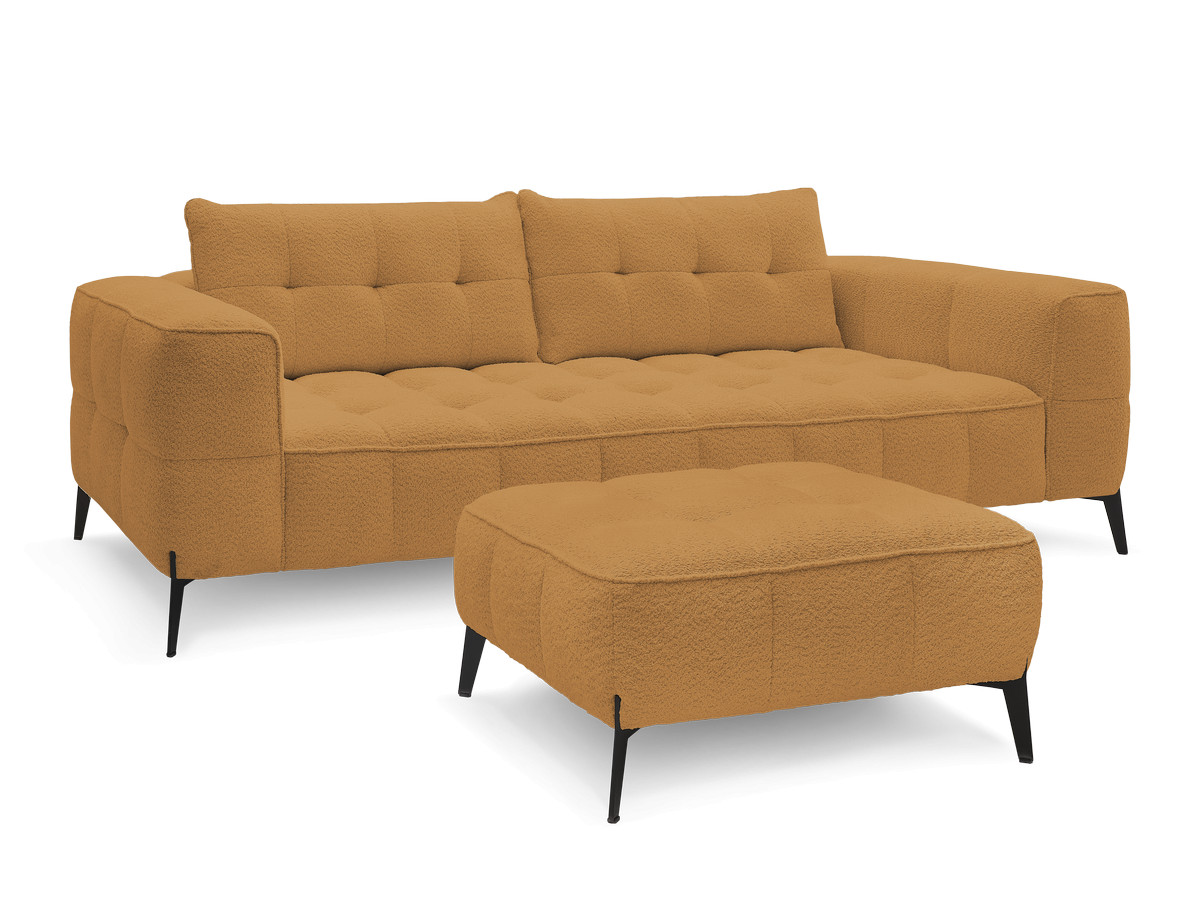 Bobochic Anis Sofa 3-Sitzer mit Pouf Bouclé-Stoff Gelb