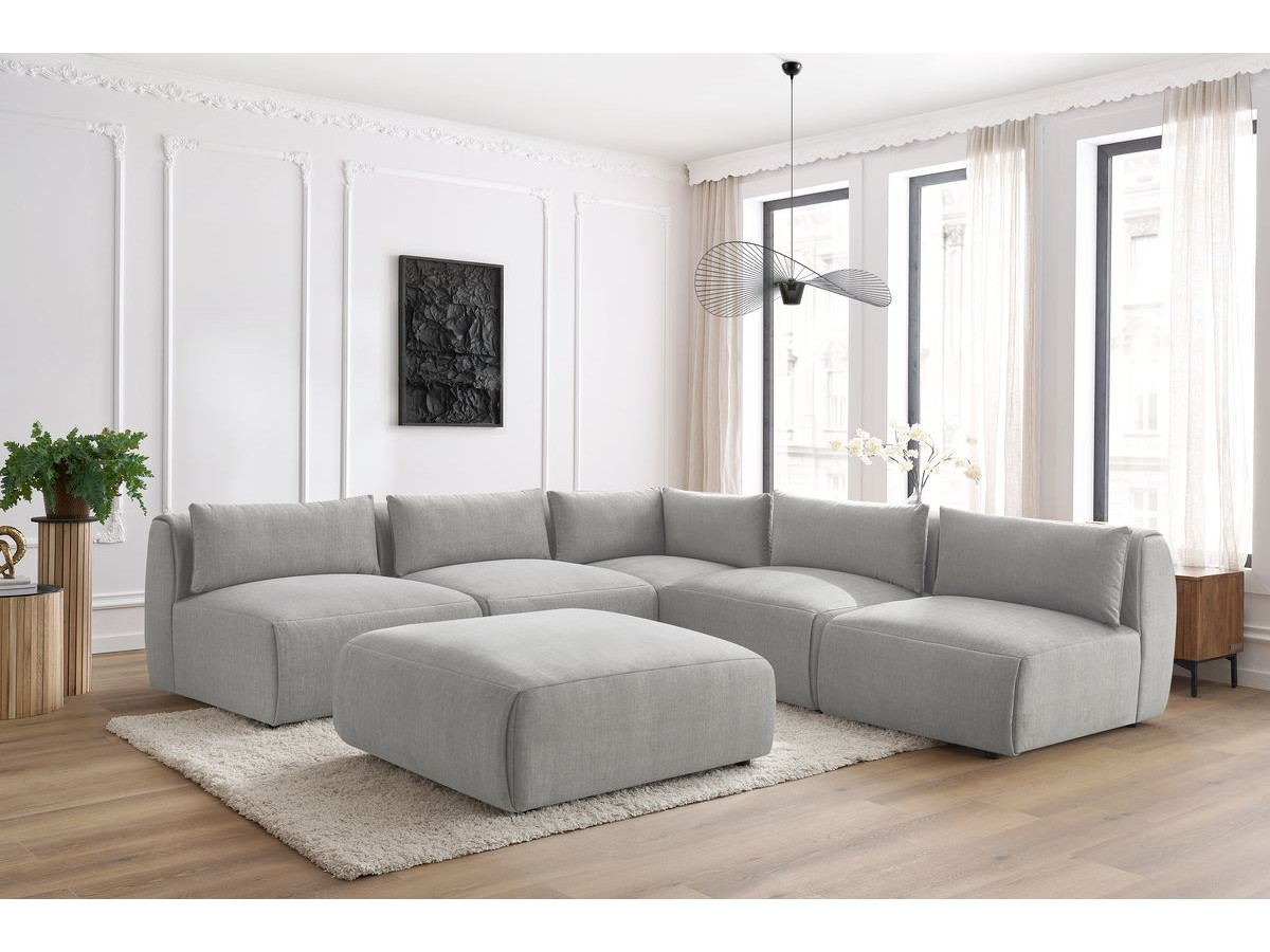 Bobochic Jeanne Ecksofa mit Pouf Samt Hellgrau