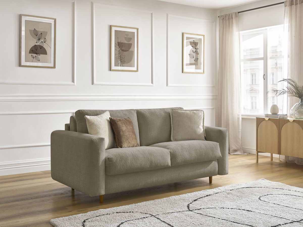 Bobochic Cocoone Schlafsofa 3-Sitzer Strukturstoff Taupe, Liegefläche 140 × 200 cm