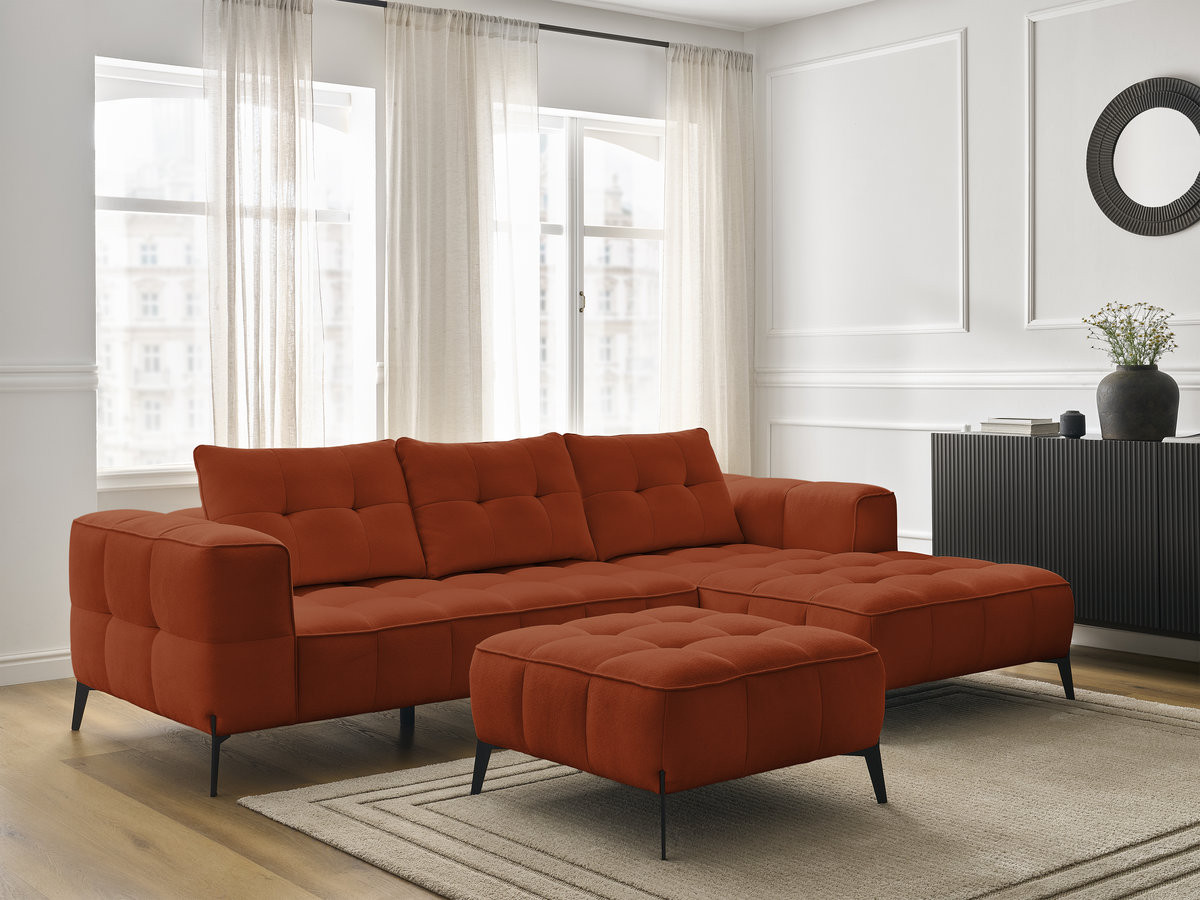 Bobochic Anis Ecksofa mit Pouf Strukturstoff Orange Ecke rechts