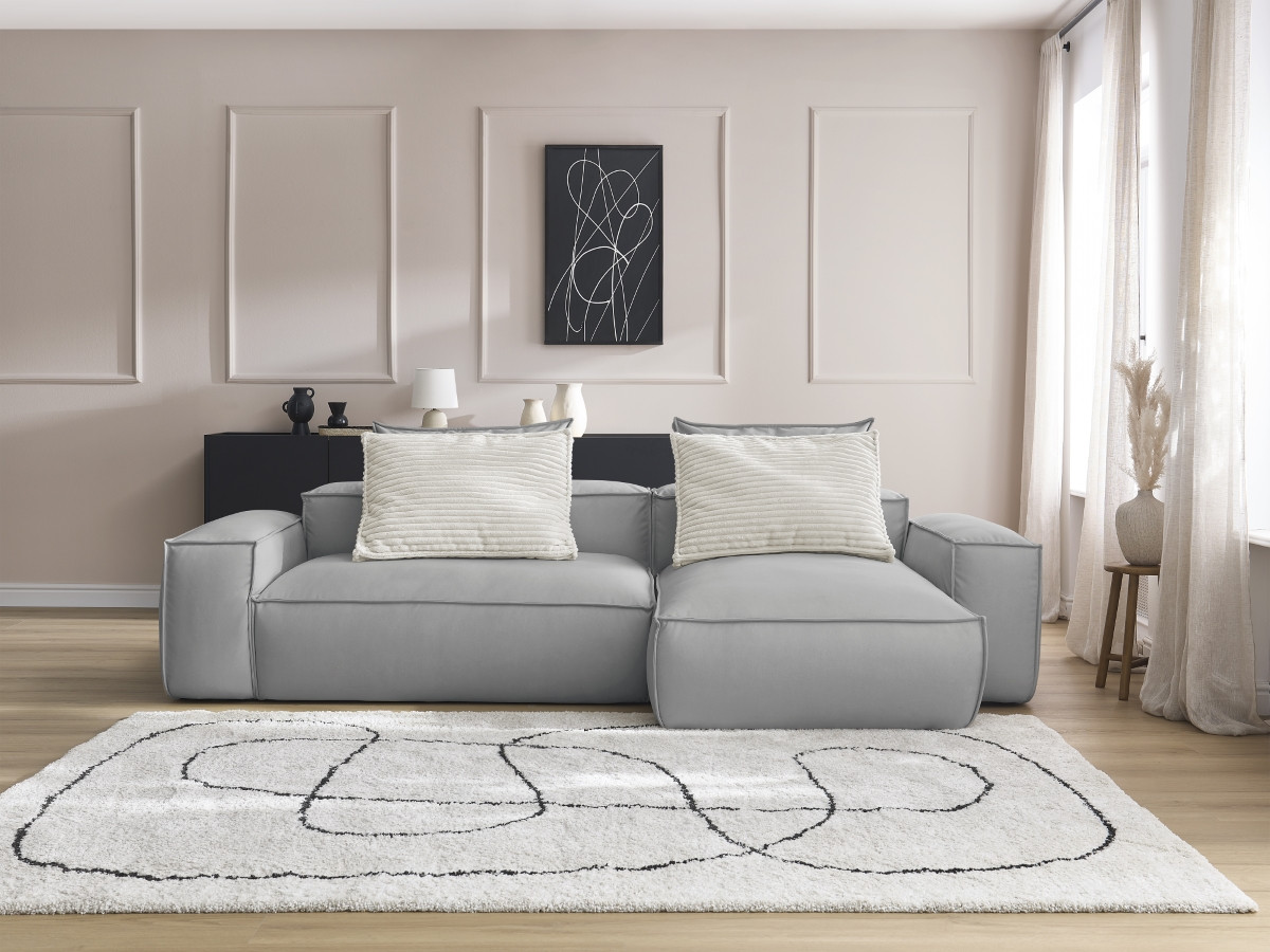 Bobochic Boheme Ecksofa, 3 Kissen Kunstleder Hellgrau