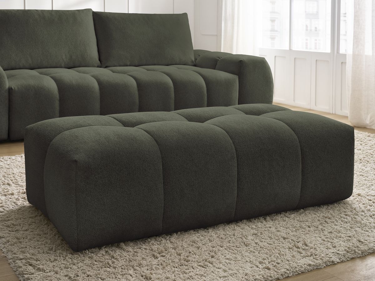 Bobochic Everest Sofa 3-Sitzer mit Pouf, 2 Kissen Melange-Stoff Grün