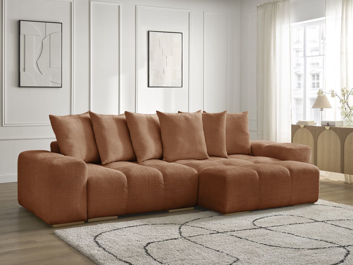 Bobochic Anakin Ecksofa, 6 Kissen Strukturstoff Orange