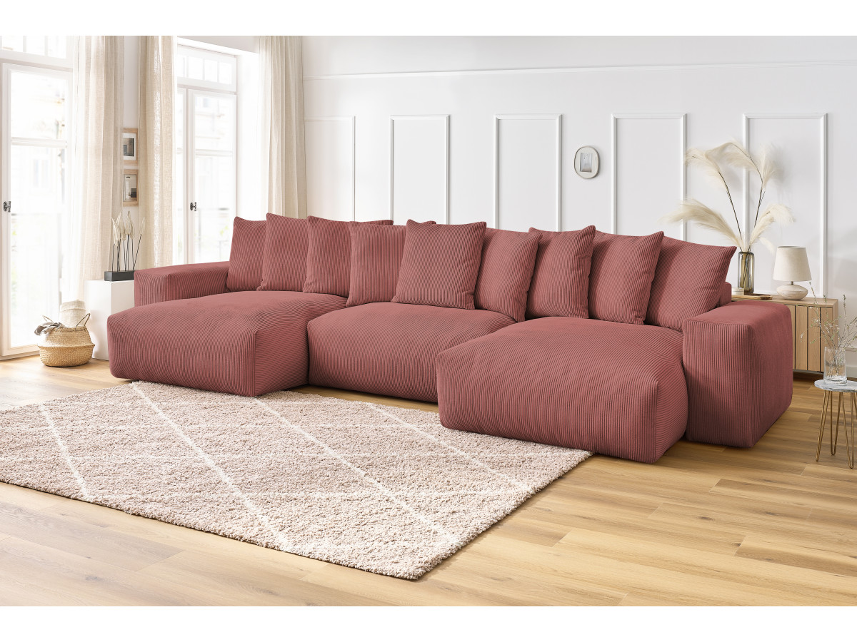 Bobochic Voltaire Wohnlandschaft 420 × 174 cm Cordsamt Rosa