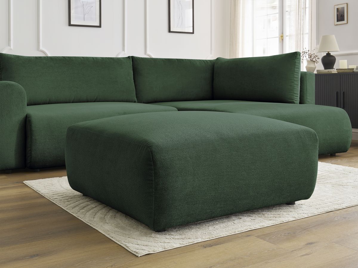 Bobochic Lucien Ecksofa mit Schlaffunktion und Bettkasten und Pouf 296 × 198 cm Stoff Grün Ecke rechts