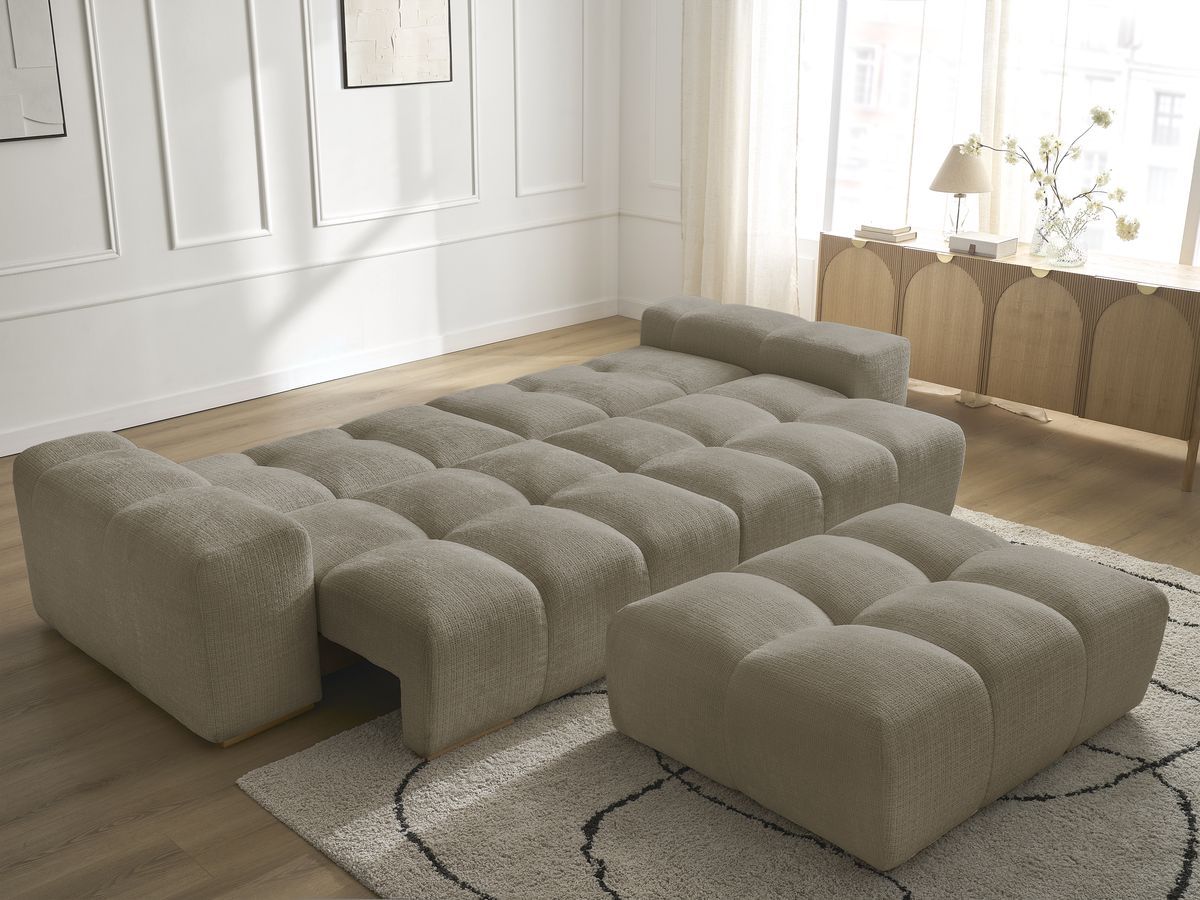 Bobochic Anakin Schlafsofa 3-Sitzer mit Bettkasten und Pouf, 2 Kissen Strukturstoff Taupe