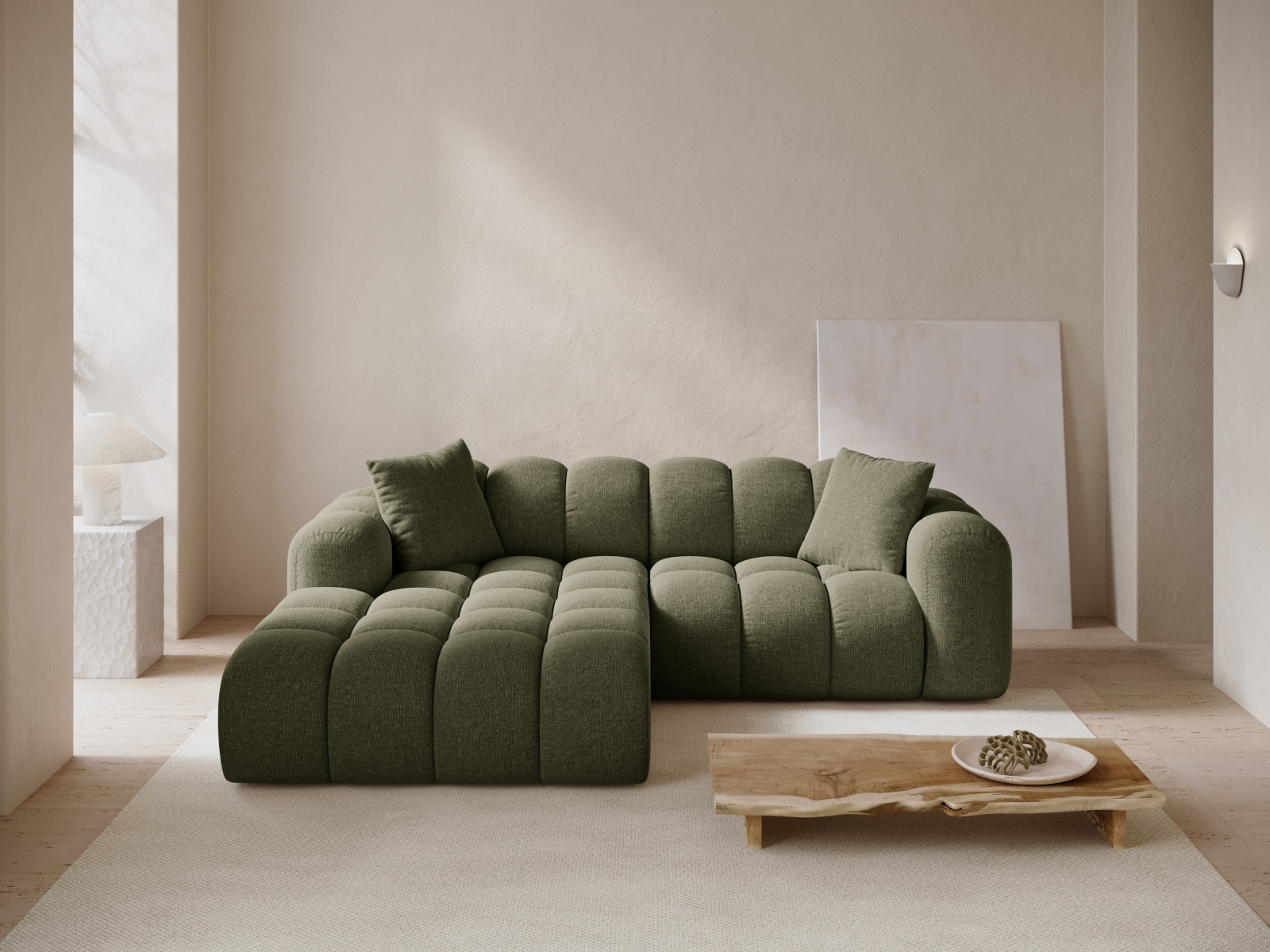 Cosmopolitan Design Ecksofa Treno 3-Sitzer Chenille Eden Grün Links