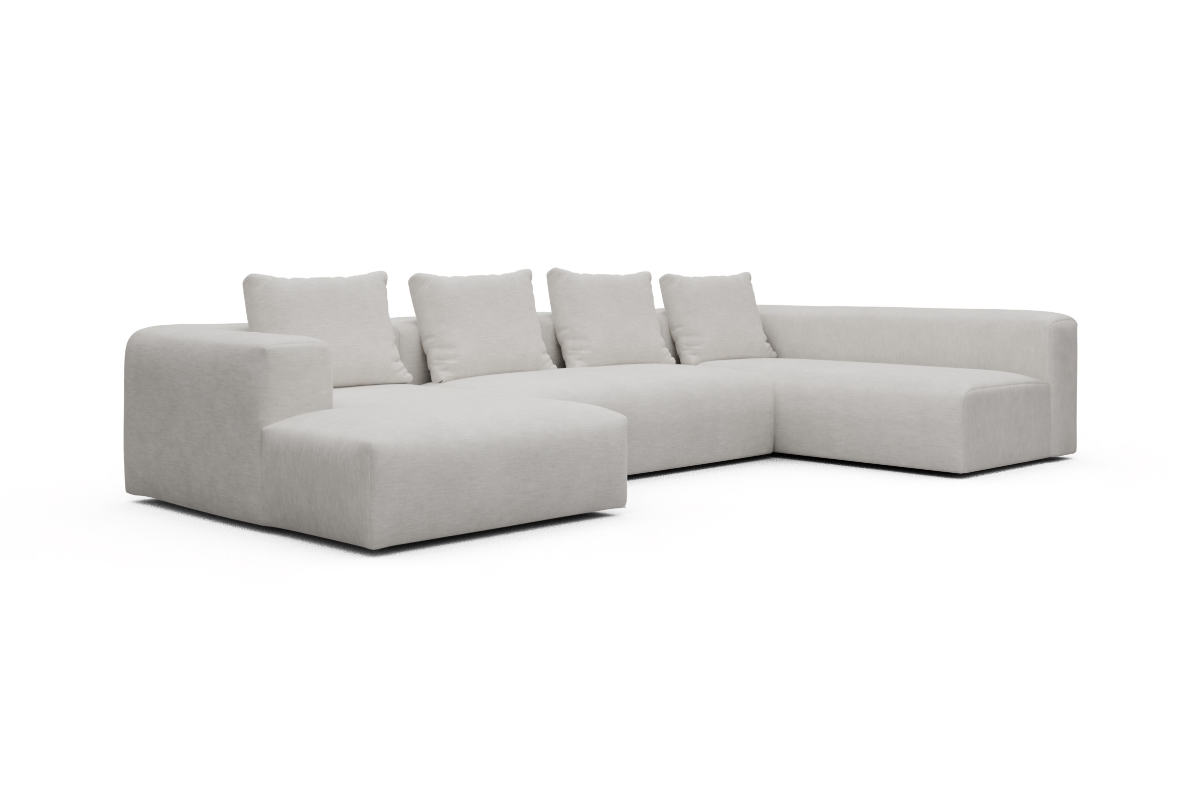 Wohnlandschaft Fred Chaiselongue links mit 2-Sitzer und lange Armlehne rechts Vivus-Dusty-Off-White