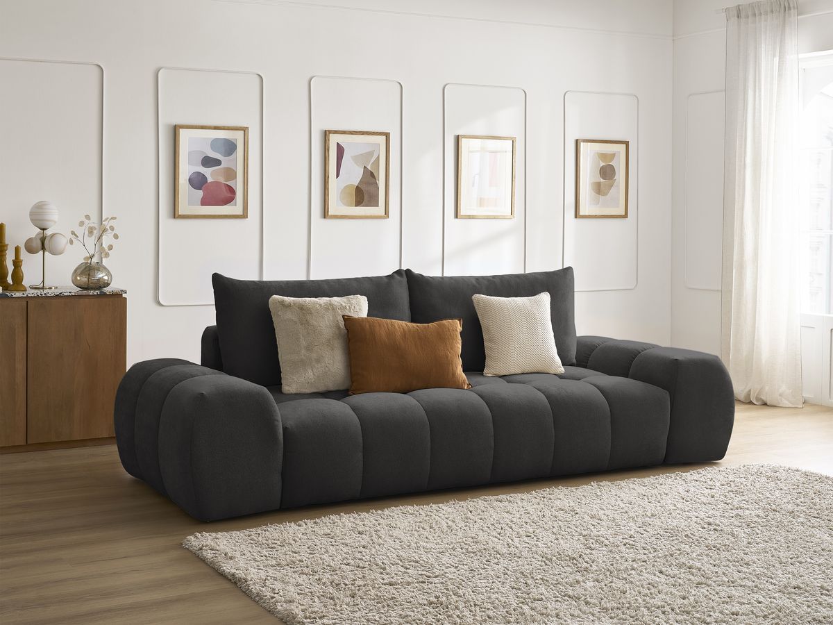 Bobochic Everest Sofa 3-Sitzer, 2 Kissen Strukturstoff Schwarz