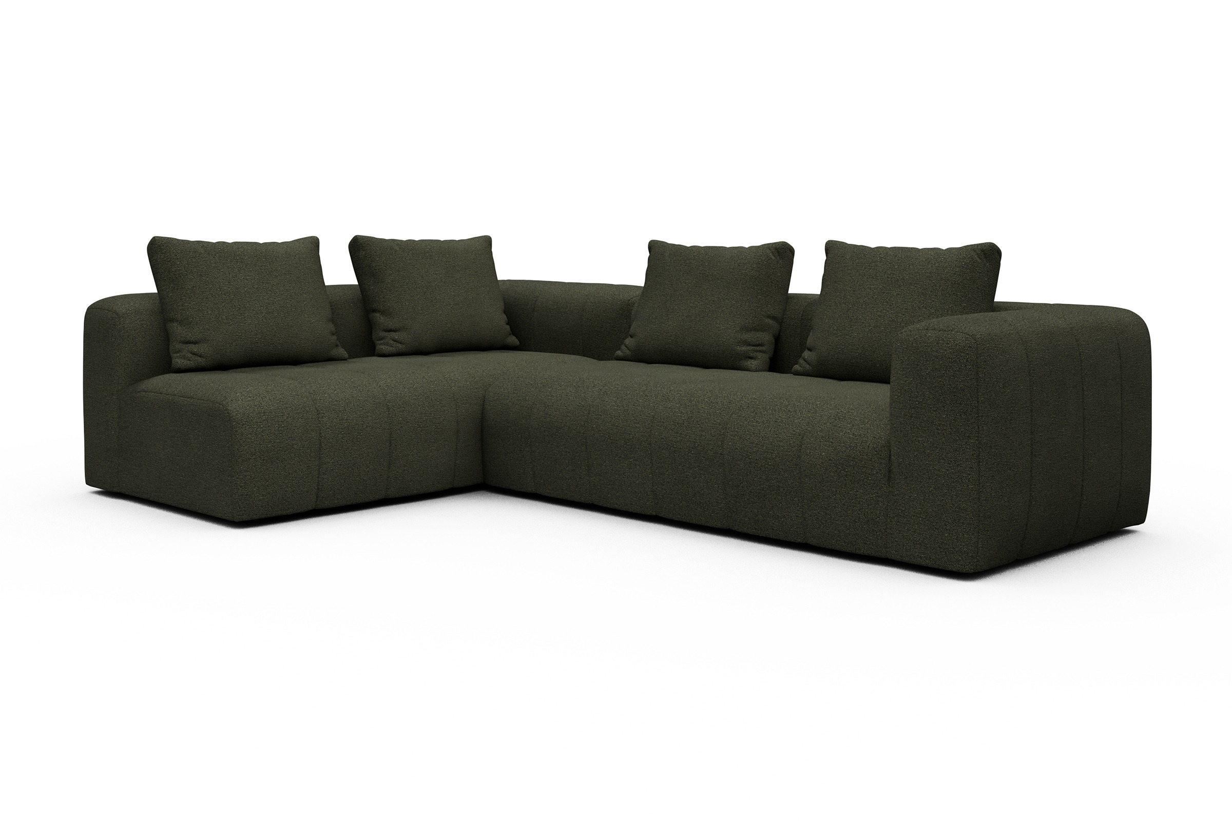 Ecksofa Hugo 2x 2,5-Sitzer Armlehne rechts Boucle-Forest-Green