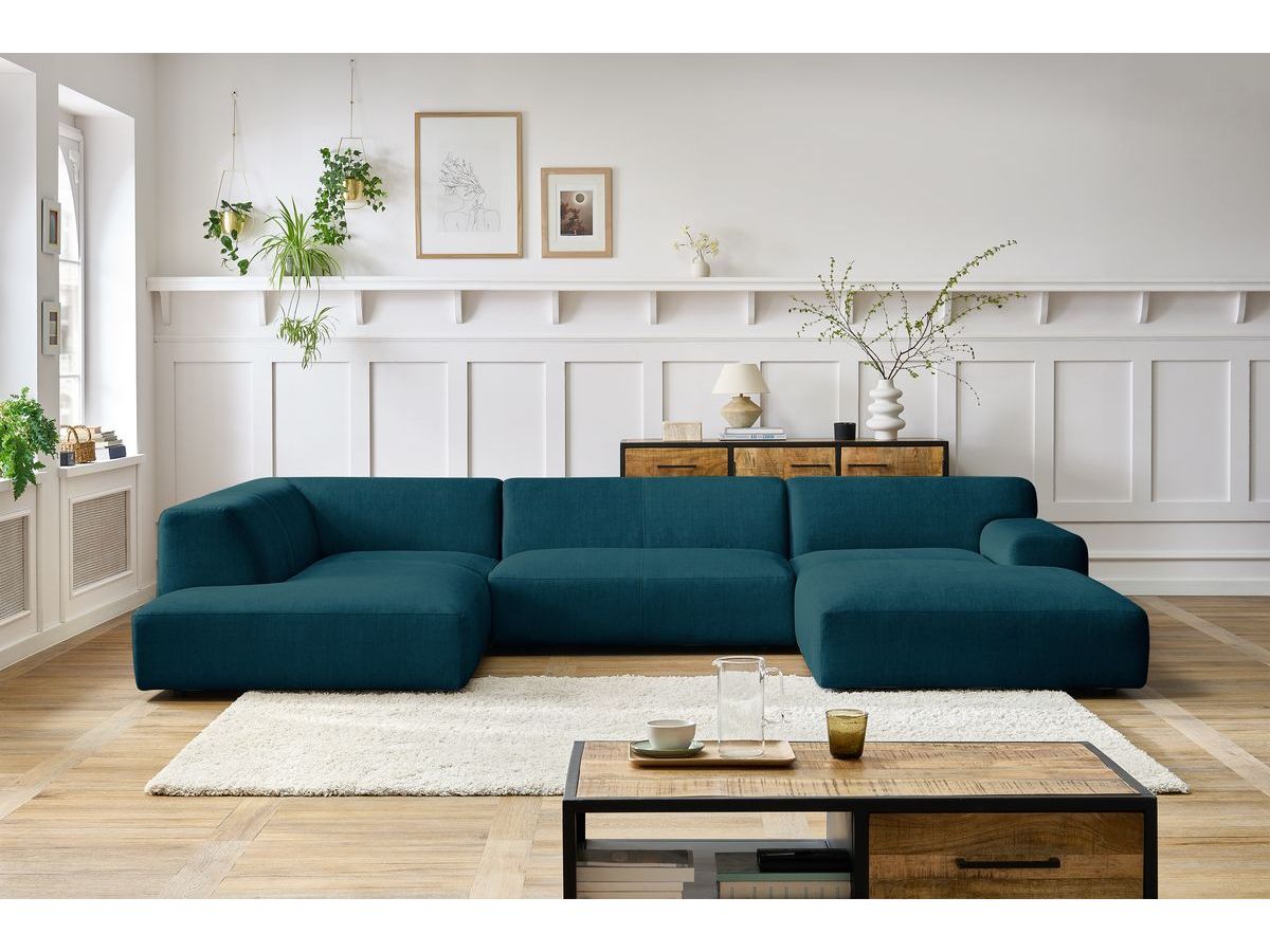Bobochic Lavena Wohnlandschaft 359 × 220 cm Samt Dunkelblau Ecke rechts