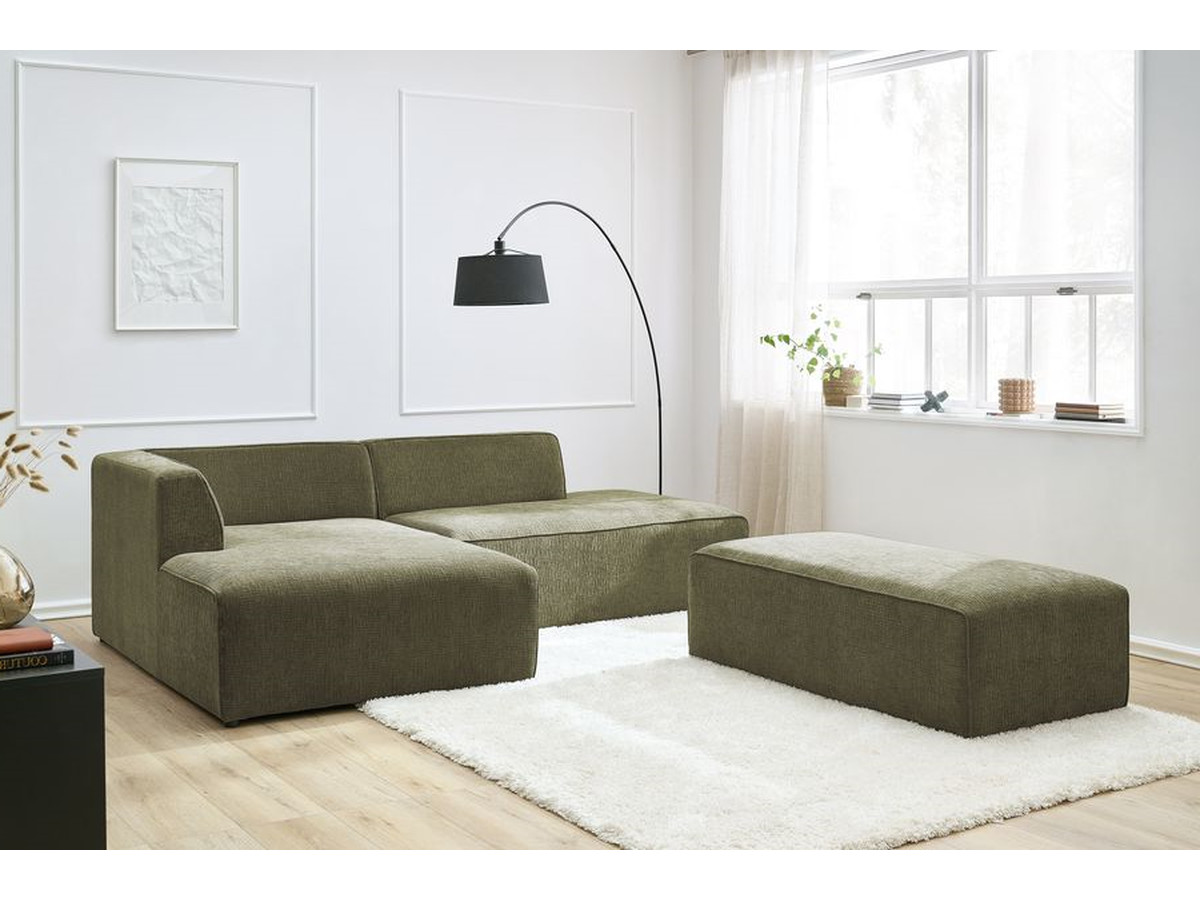 Bobochic Megeve Ecksofa mit Schlaffunktion und Pouf Strukturstoff Grün Ecke links