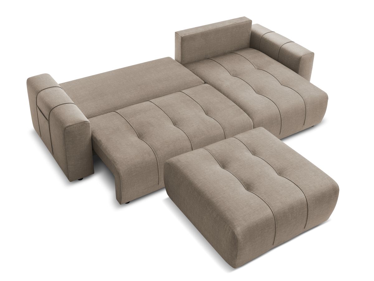Bobochic Arsene Ecksofa mit Schlaffunktion und Bettkasten und Pouf 288 × 148 cm Samt Taupe