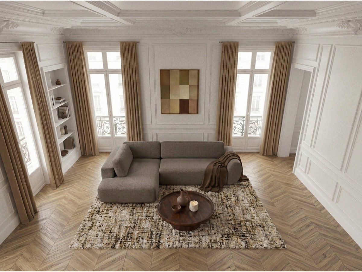 Bobochic Denise Ecksofa mit Schlaffunktion und Bettkasten 256 × 197 cm Strukturstoff Taupe Ecke links